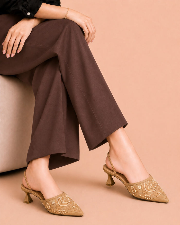 Mustard Lace Embellished Heel