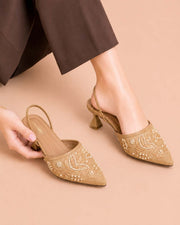 Mustard Lace Embellished Heel