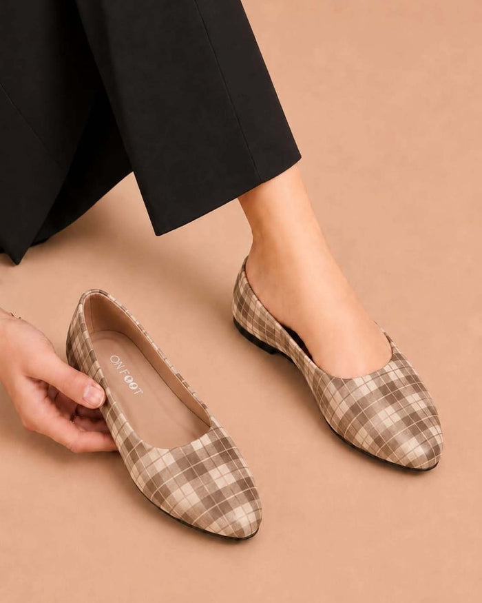Sleek Soul checkered ballerina flats in Mustard by ON FOOT - view 1