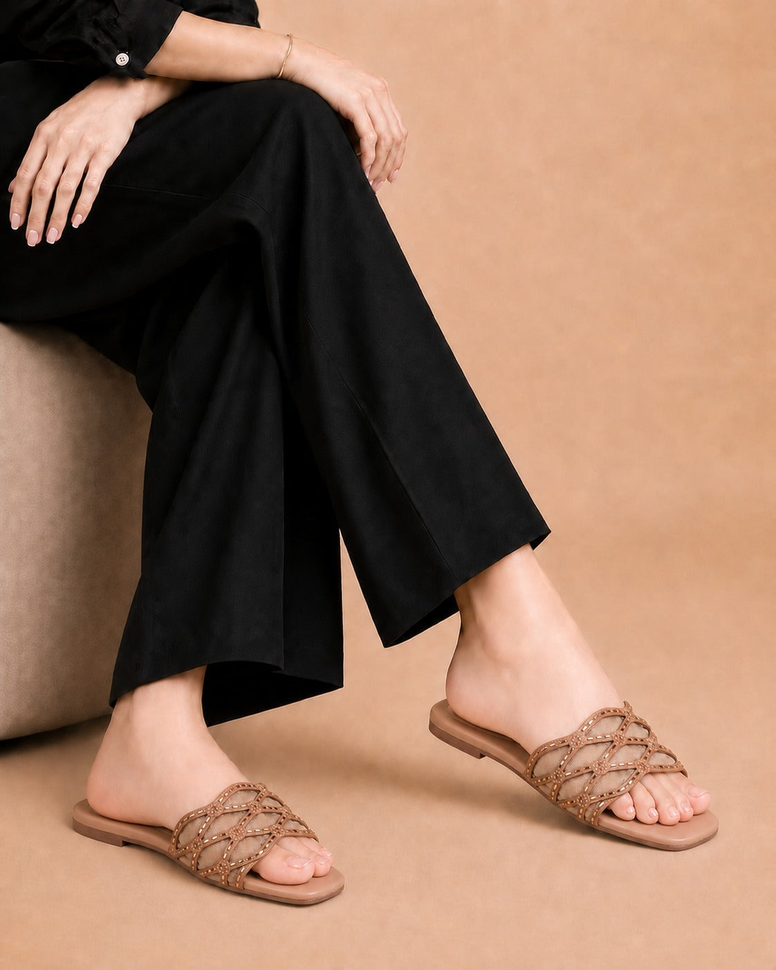 Rose Weave elegant slide sandals by ON FOOT - view 2