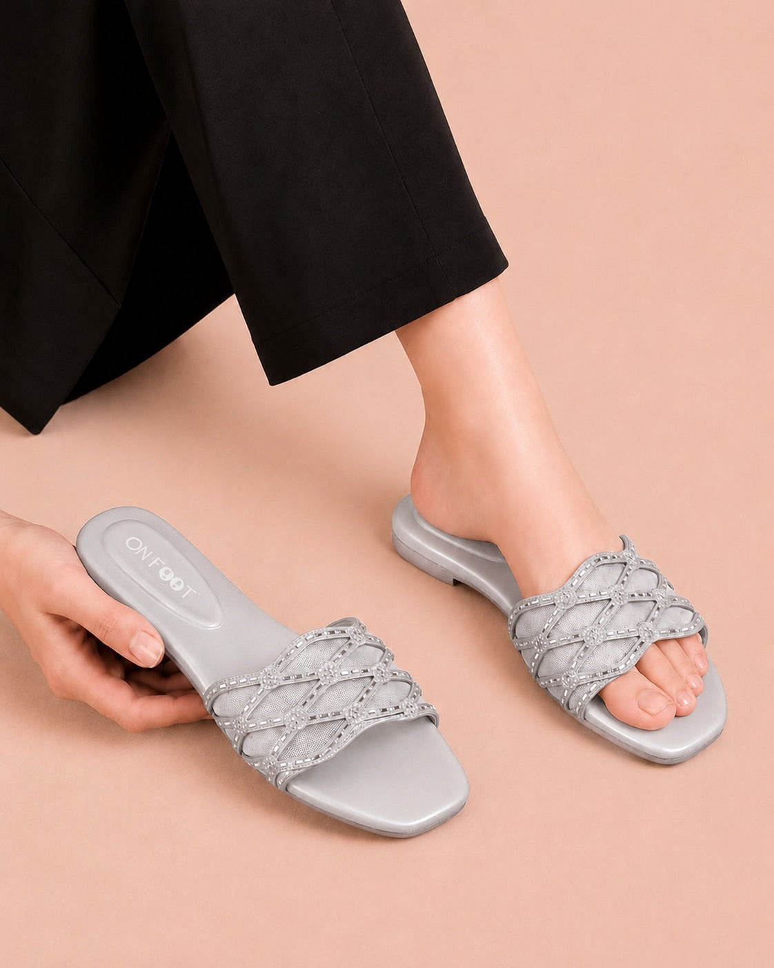 Rose Weave elegant slide sandals by ON FOOT - view 3