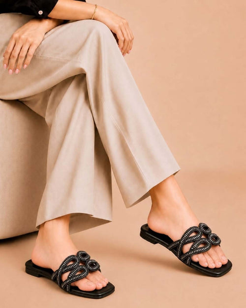Blush Glimmer embellished slide flats by ON FOOT - view 2