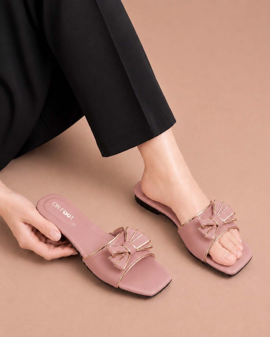 Moon Walk golden bow flat sandals by ON FOOT - view 1
