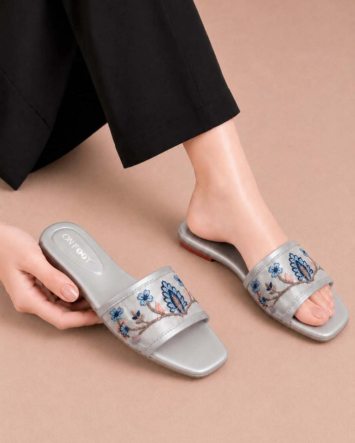 Celeste Embroidered Sliders by ON FOOT - view 1