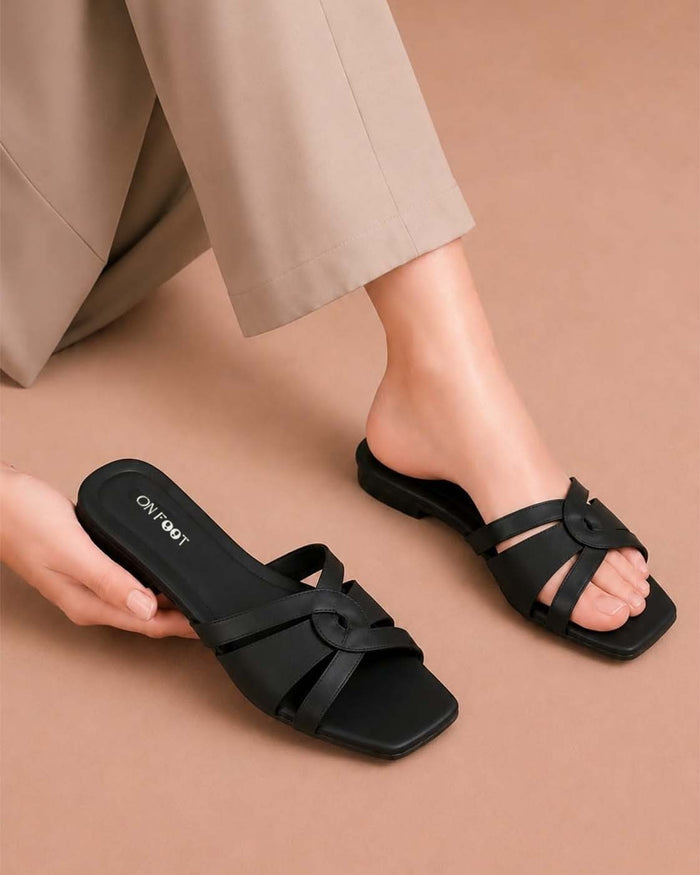 Silver Gleam metallic cross-strap flats by ON FOOT - view 1