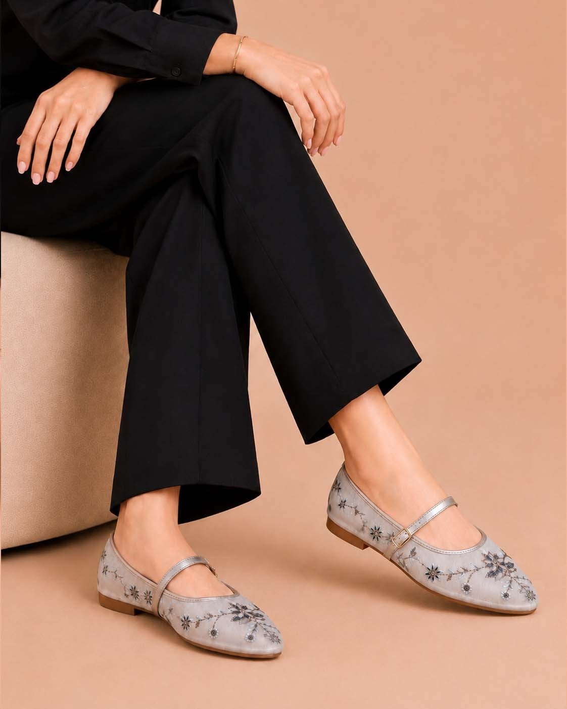 Midnight  Bloom Embroidered - Silver