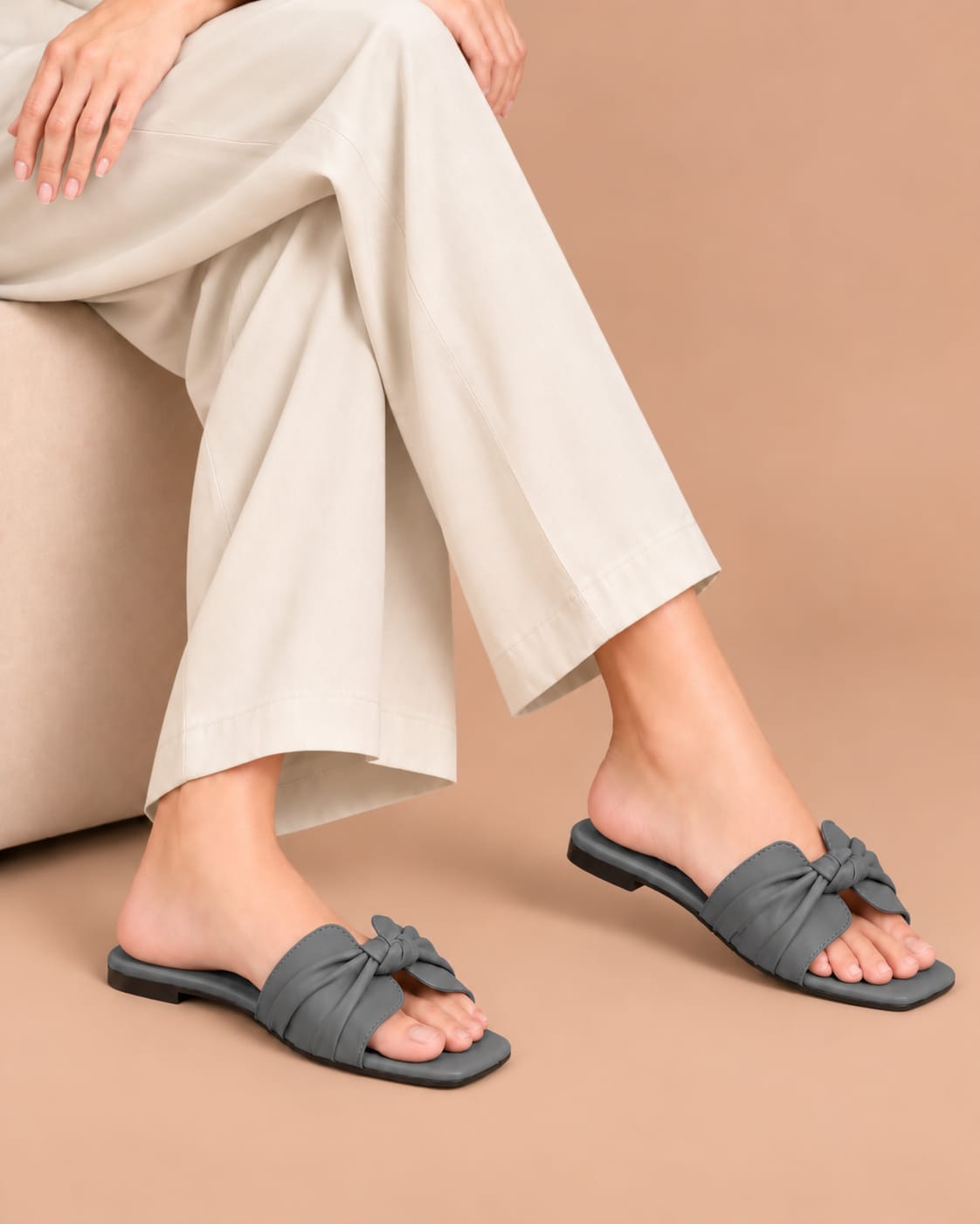 Grey Grace Bow Slides by ON FOOT - bow sandals, view 2