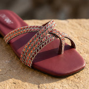 Crystal Cross Strap Flat Slides