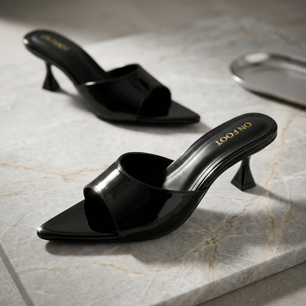 Black Gloss Slide Heel