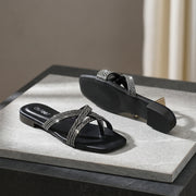 Crystal Cross Strap Flat Slides