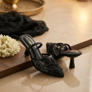 Lace Embellished Heels in Black by ON FOOT - view 4