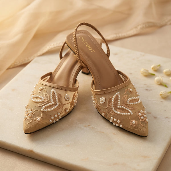 Mustard Lace Embellished Heels