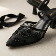 Lace Embellished Heels in Black by ON FOOT - view 3