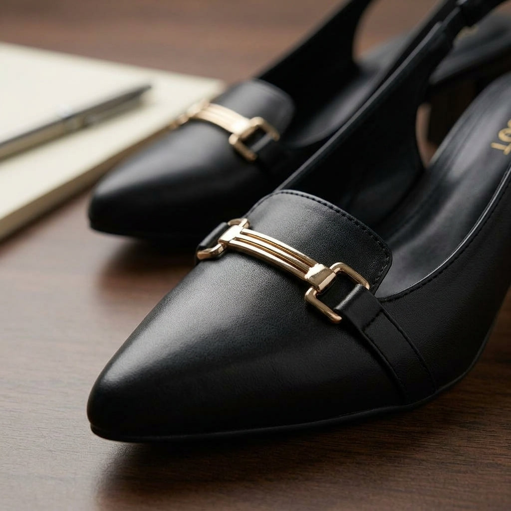 Black Noir Buckle Heels