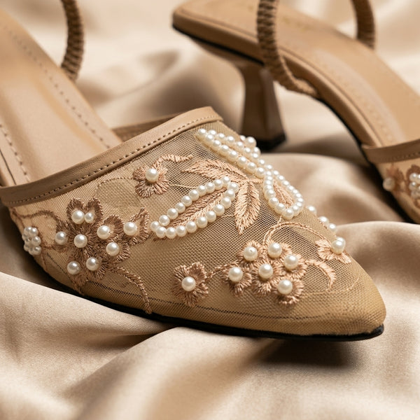 Mustard Lace Embellished Heels