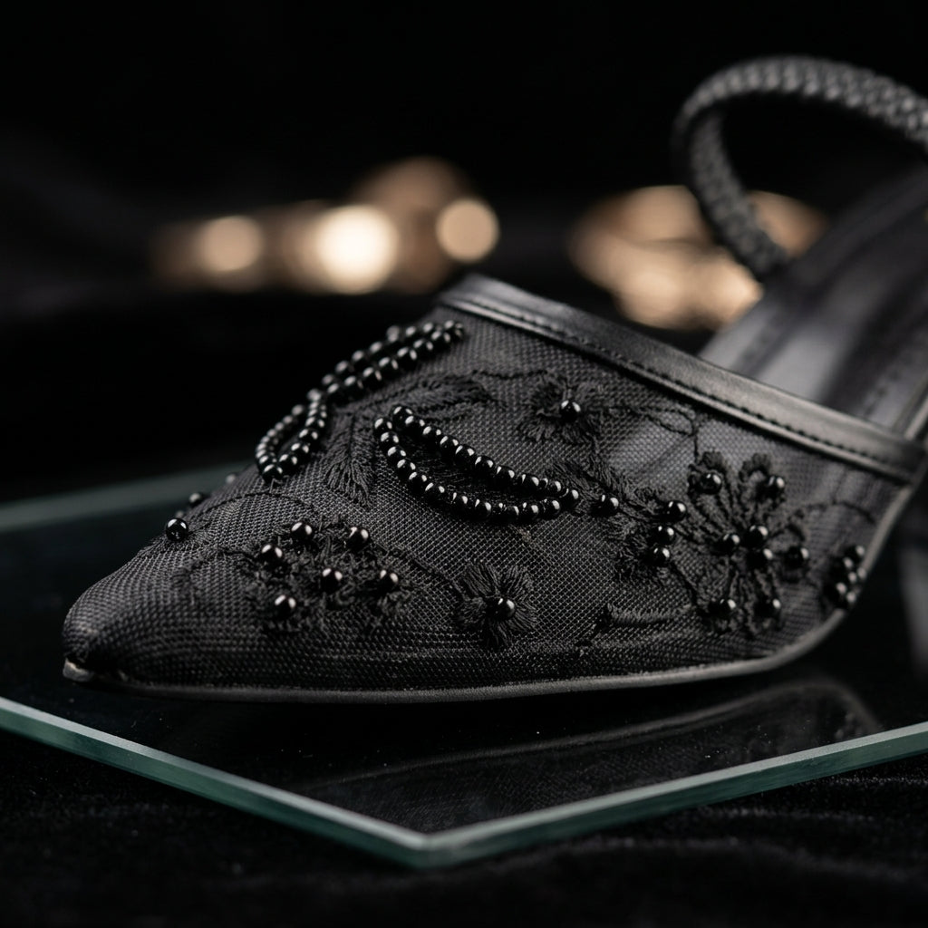 Lace Embellished Heels in Black by ON FOOT - view 2