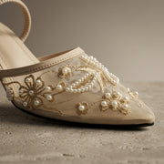 Lace Embellished Heels in Pearl by ON FOOT - view 5