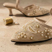 Lace Embellished Heels in Pearl by ON FOOT - view 3