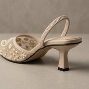 Lace Embellished Heels in Pearl by ON FOOT - view 4