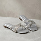 Crystal Cross Strap Flat Slides