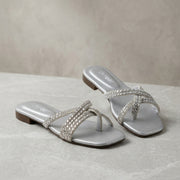 Crystal Cross Strap Flat Slides