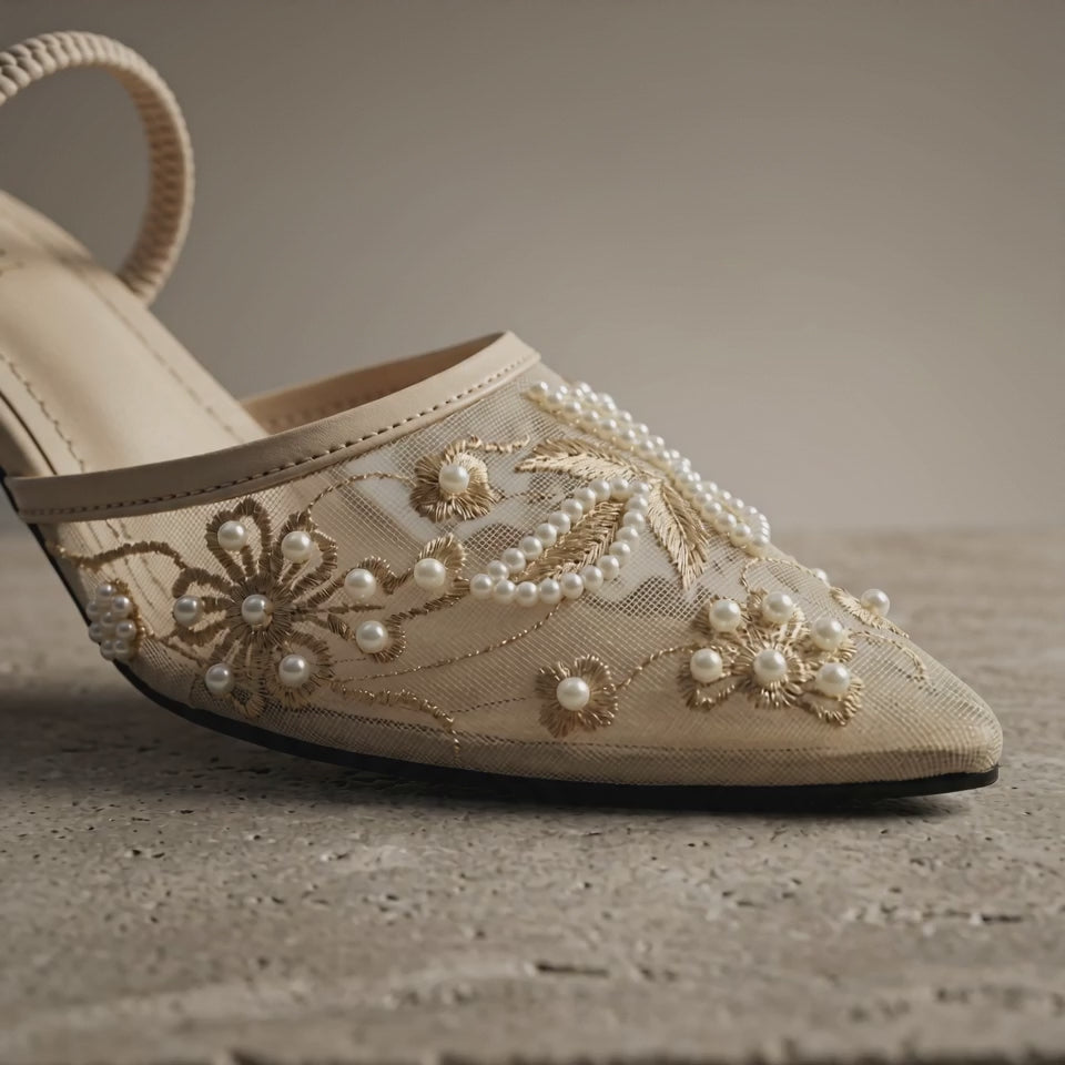 Pearl Lace Embellished Heels