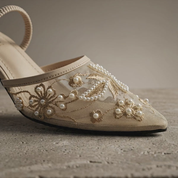 Pearl Lace Embellished Heels